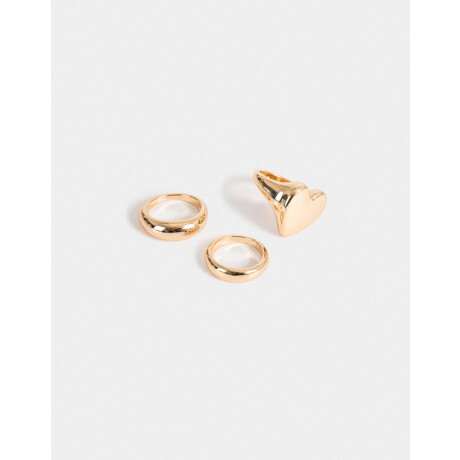 Set De Anillos Con Corazón Dorado