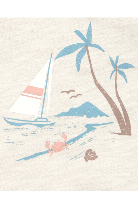 Set tres piezas de algodón, short, camisa y remera manga corta, diseño playa Sin color