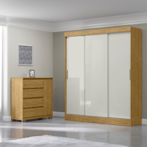 Combo de Dormitorio Ropero Sirius 3 Puertas Corredizas y Cómoda Vega - Marrocos Off White Combo de Dormitorio Ropero Sirius 3 Puertas Corredizas y Cómoda Vega - Marrocos Off White