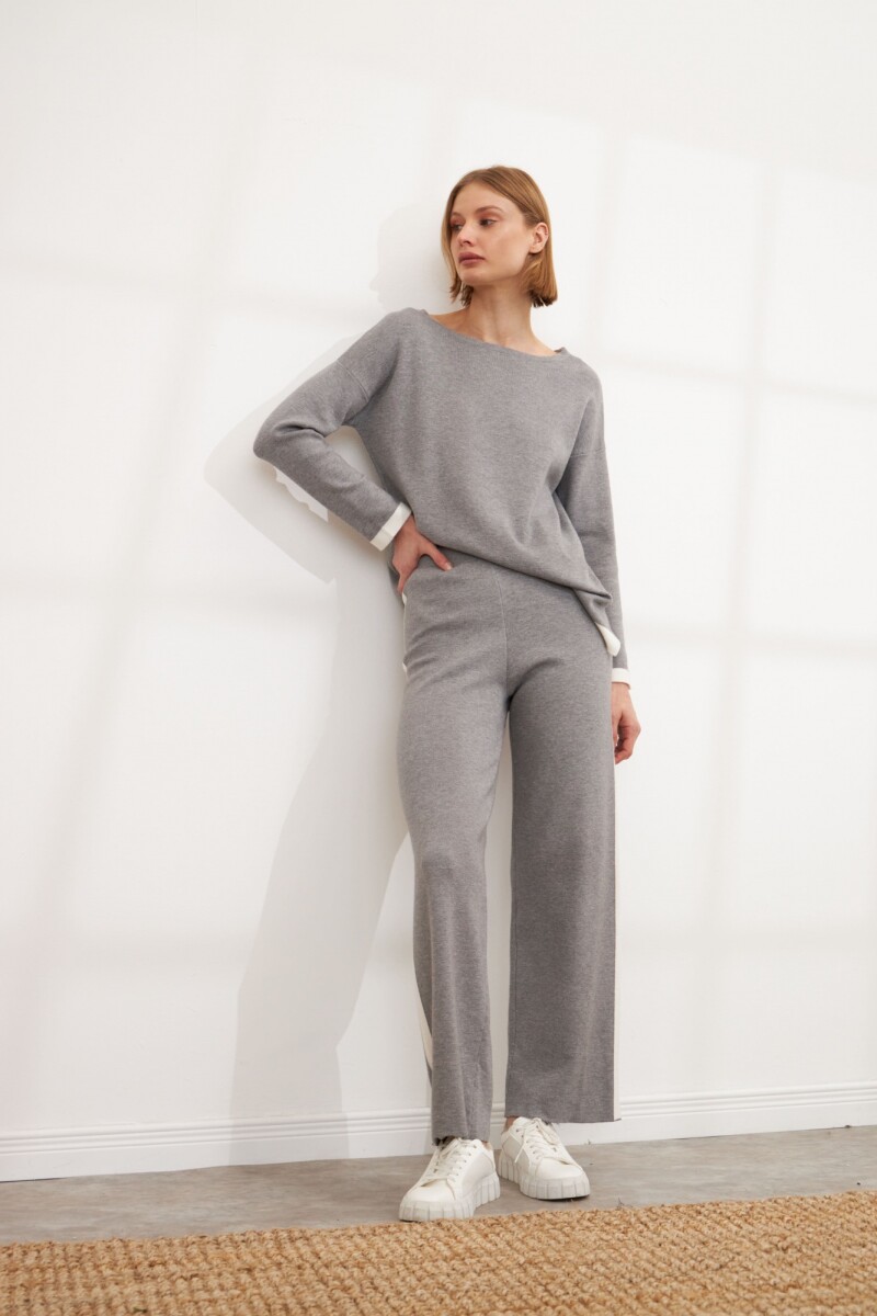 Pantalón tejido con vivo en contraste gris melange