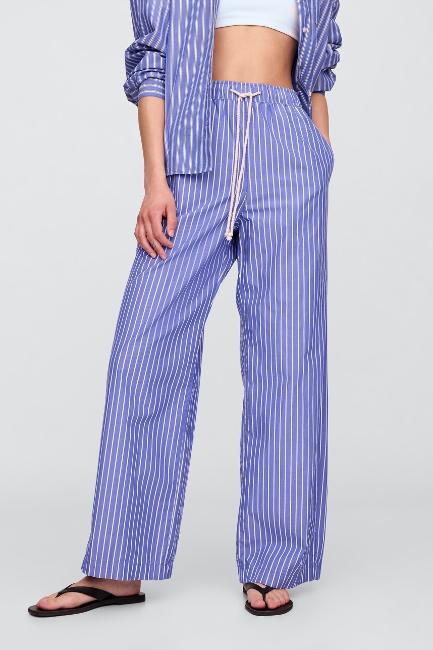 Pantalón Poplin Mujer Blue White Stripe