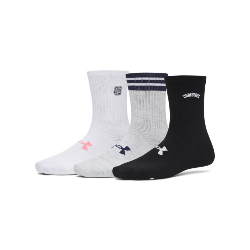 UA Essential Nv Mid Crew 3pk-WHT BLK-004