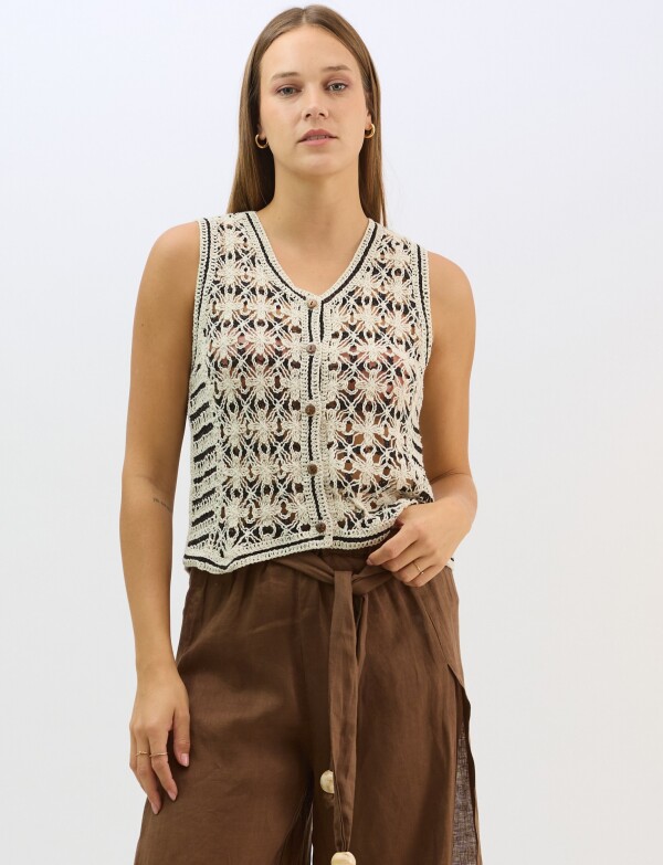 Chaleco Calado Con Vivos A Contraste NEGRO/BEIGE