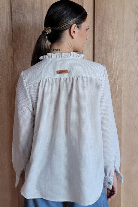 Blusa Sur Lino raya fina beige