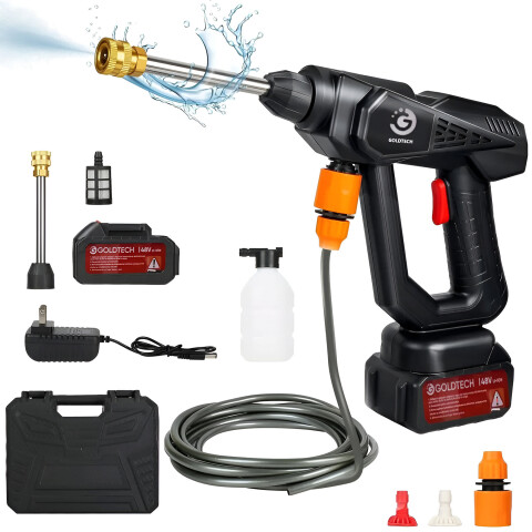 Pistola de Lavado Hidrolavadora Portátil Goldtech 2 Bat+Accs Color Negro