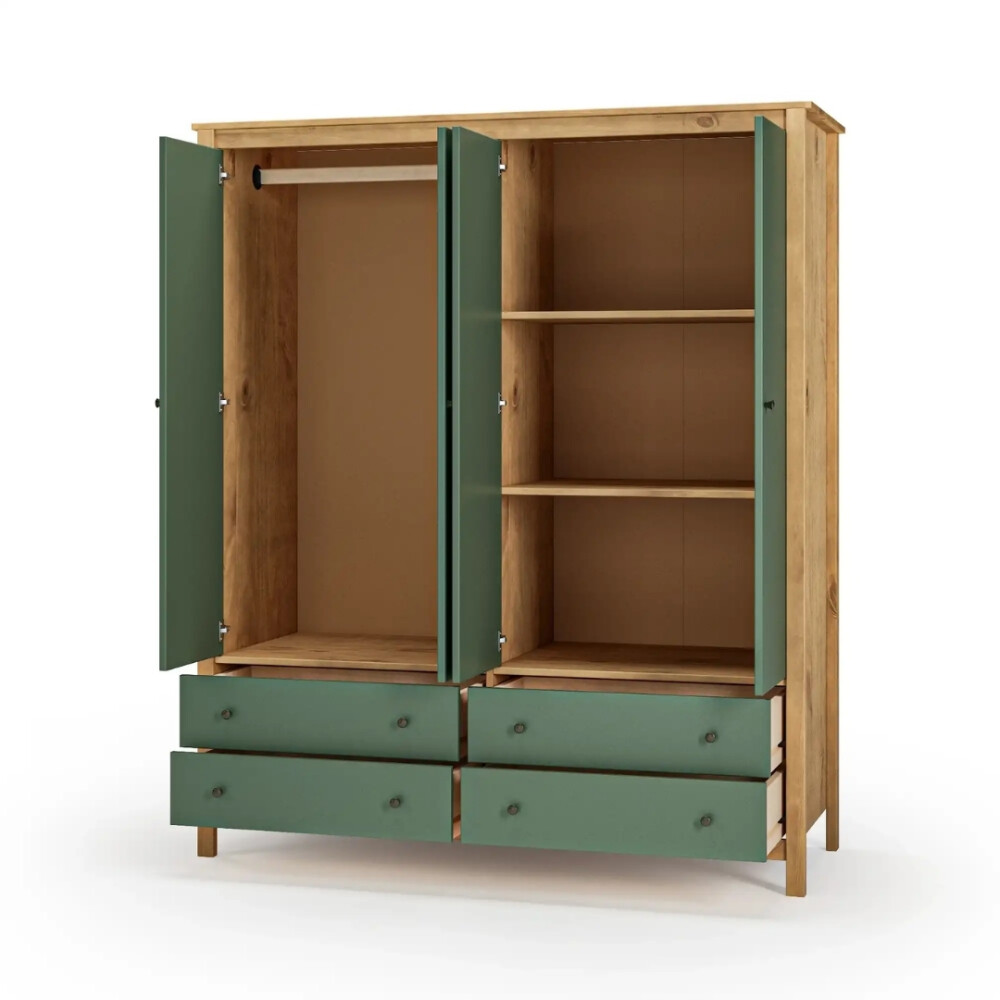 Ropero 4 Puertas 4 Cajones Madera Natural - Mari Verde