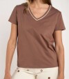 Remera Algodon Peinado Escote Lurex Mocha