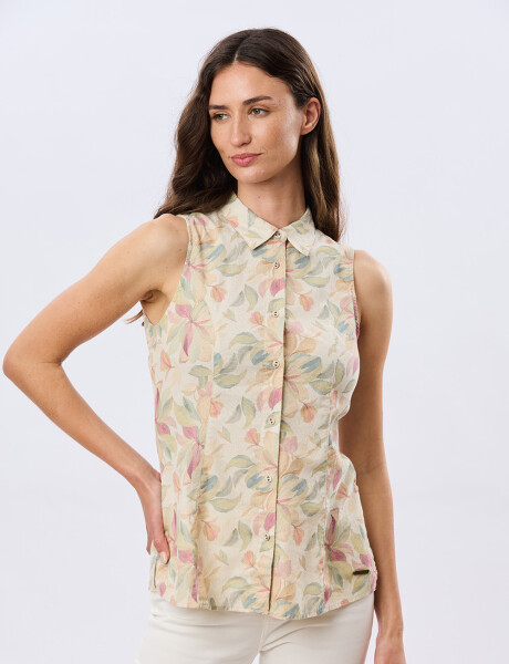 CAMISA DE LINO ESTAMPADA Coral