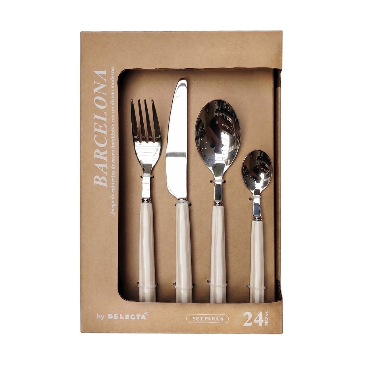 SET 24 PIEZAS CUBIERTOS MANGO RAYAS BEIGE "BARCELONA" 