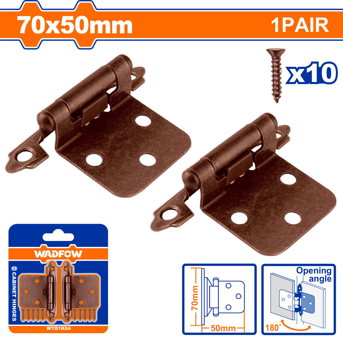 PAR BISAGRAS GABINETE ROJO ANTIGUO 70X50 MM WADFOW WYD1K02 