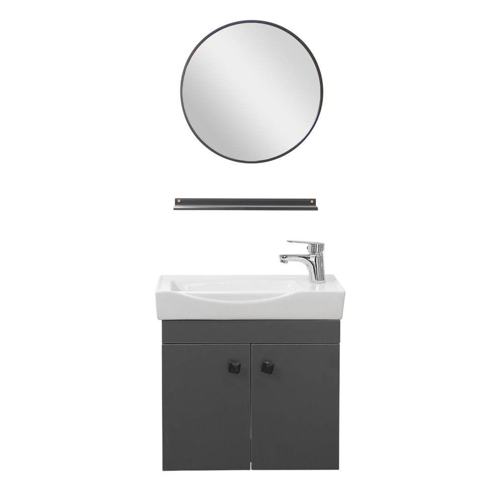 CONJUNTO DE BAÑO HABITARE MODELO OY101-50 / MUEBLE + BACHA + REPISA + ESPEJO REDONDO Conjunto De Baño Habitare Modelo Oy101-50 / Mueble + Bacha + Repisa + Espejo Redondo