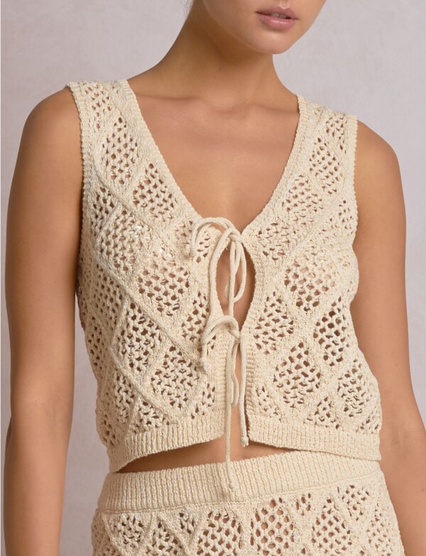 Chaleco Boho Calado Rombos BEIGE