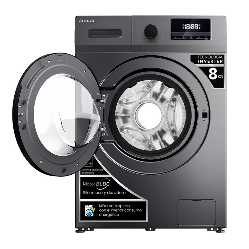 Lavarropas Automático Carga Frontal AIWA 8KG Inverter Gris