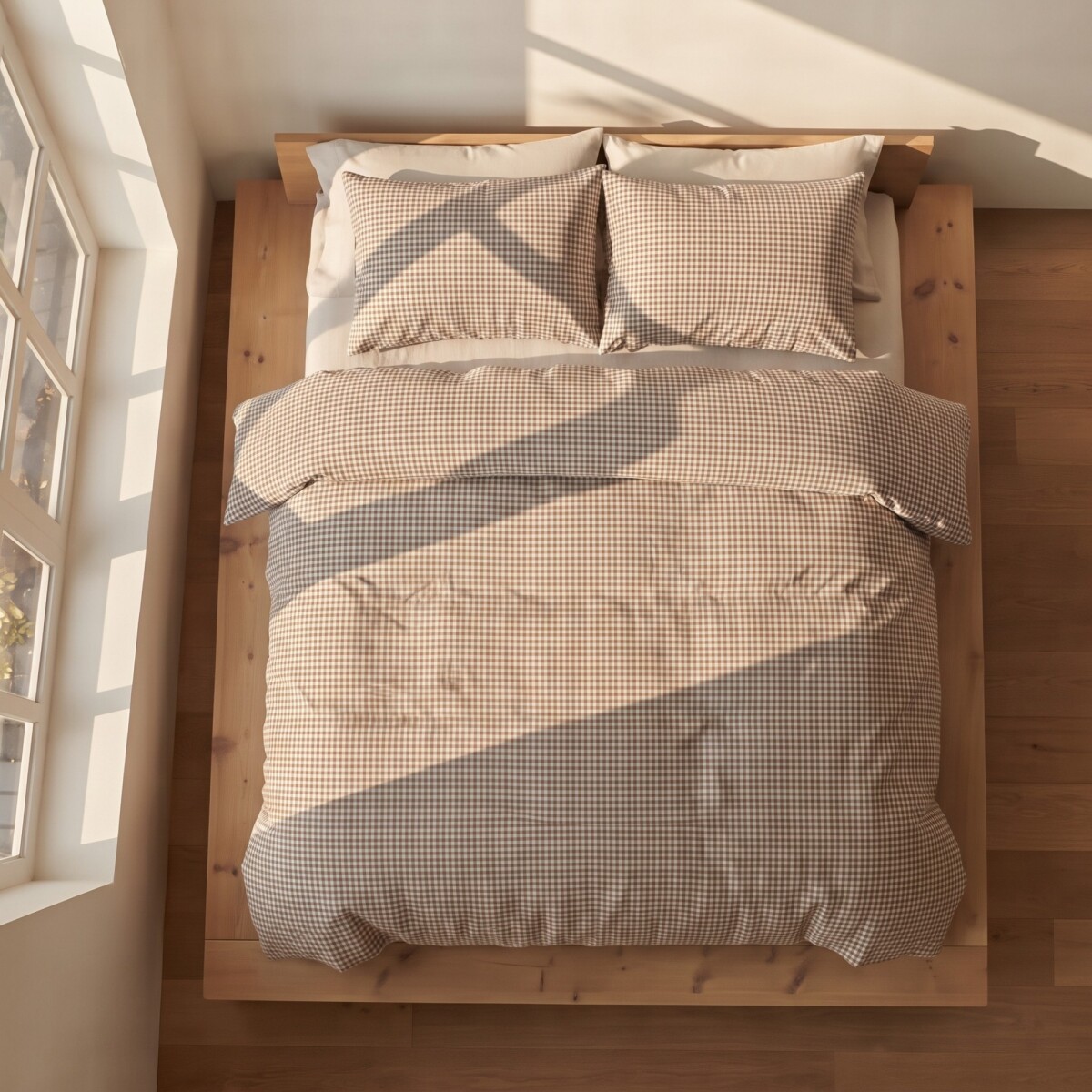 Funda nórdica de acolchado + 2 fundas de almohada de algodón Vichy Beige - King 