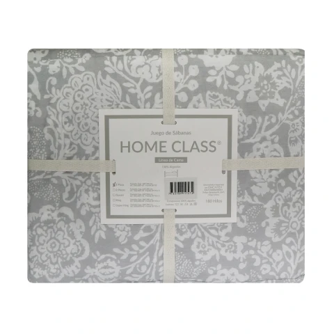 Juego Sábanas Queen Size Home Class Estampado 180 Hilos 100% Algodón ARABESCO GRIS
