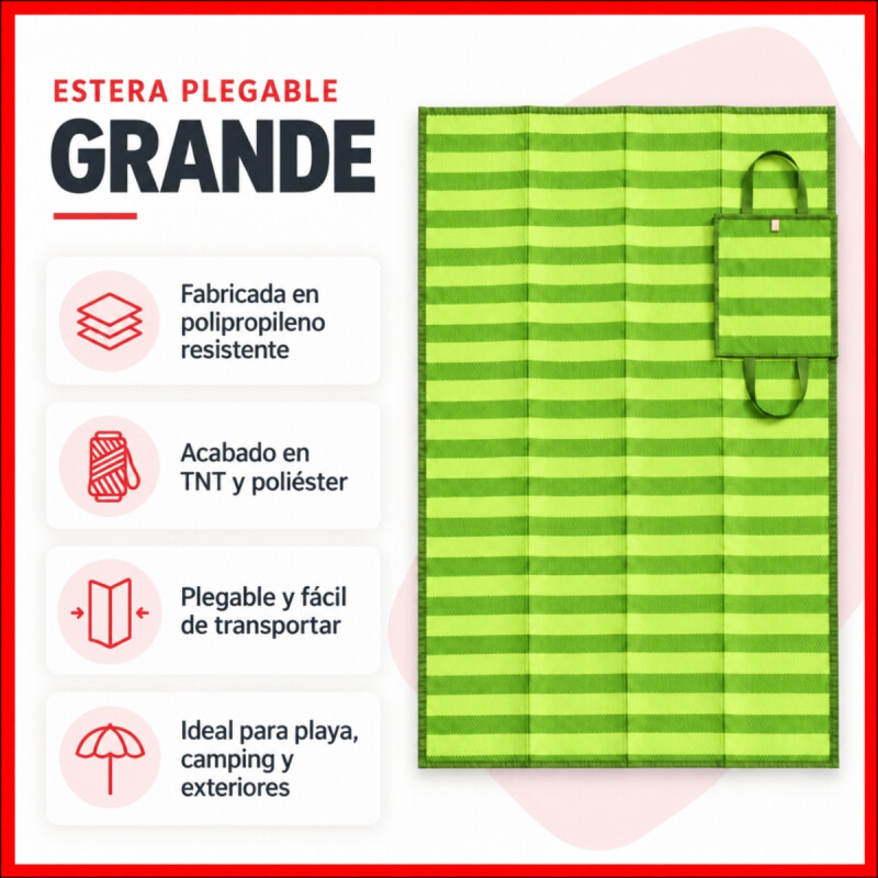 Estera individual doblable 1,80 x 0,9 m VERDE CLARO