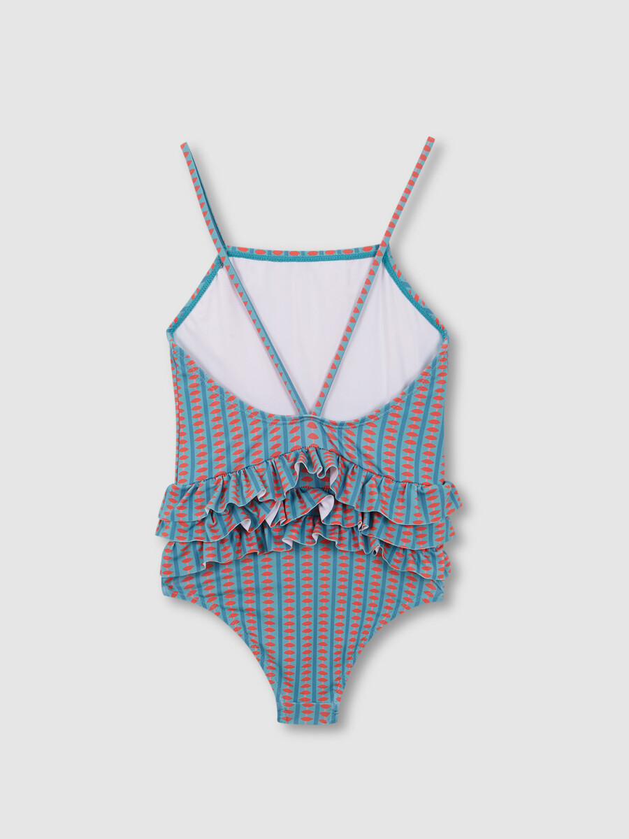 Traje De Baño Estampado Retro Verde Agua