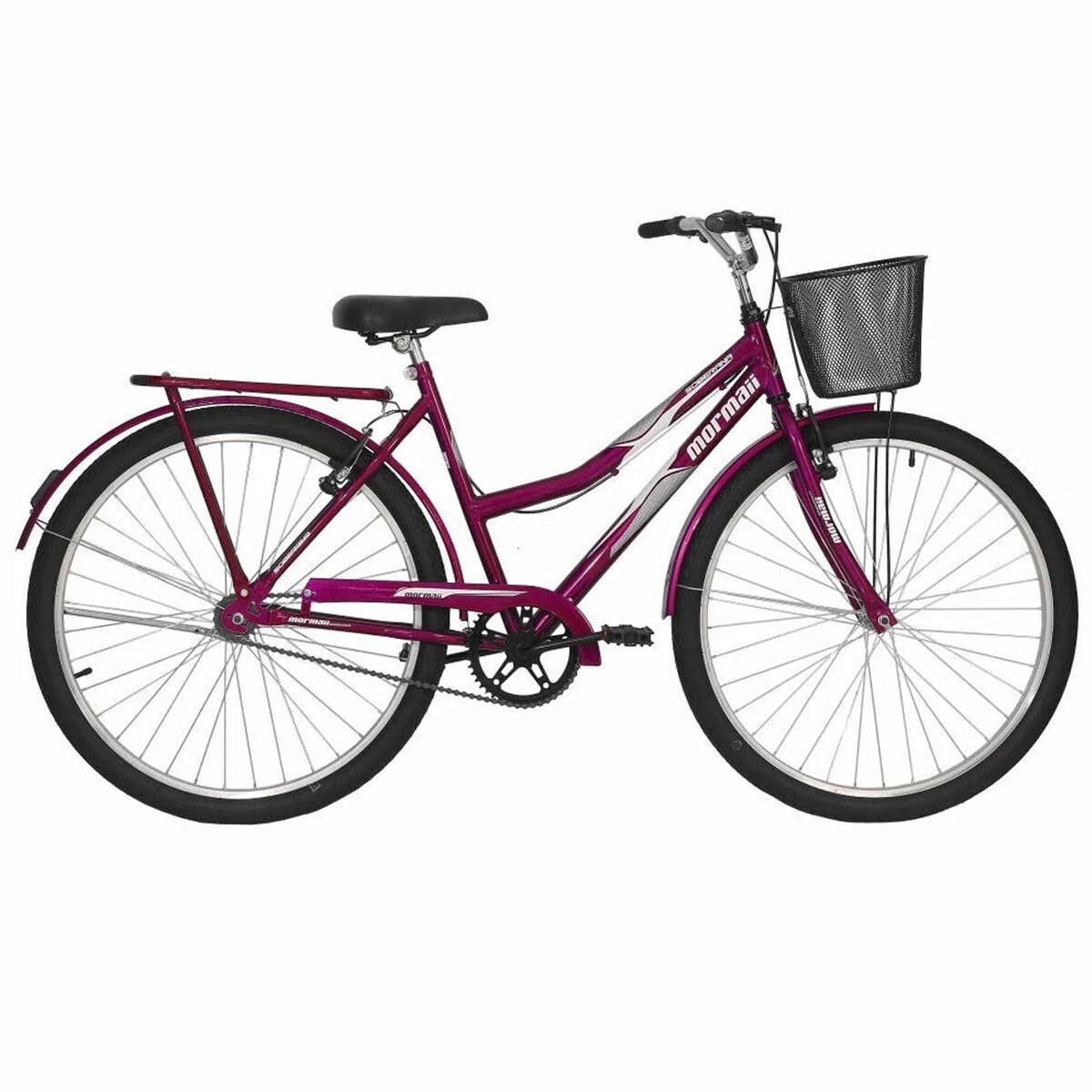 Bicicleta Mormaii Rodado 26 Mujer Transporte Sobreana Con Canasto Violeta 