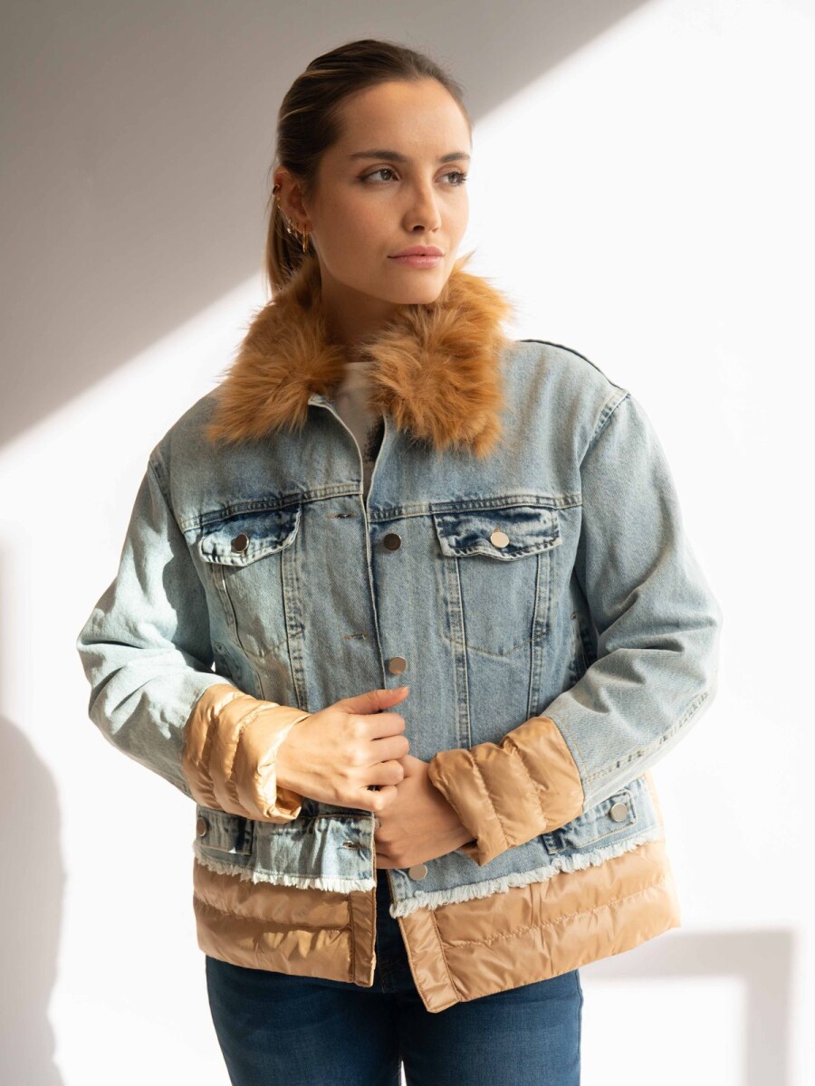 Campera de jean combinada - Camel 