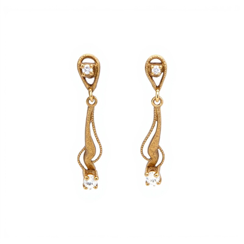 Caravanas colgantes Vintage de oro- Oro bajo - Zirconias - CA8097 conpiedra