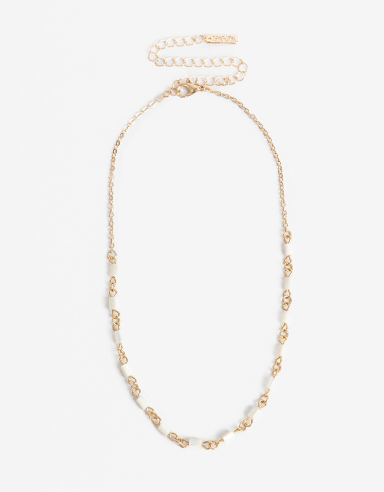 Collares Cortos Color Collar Corto Metal Y Nácar - Dorado