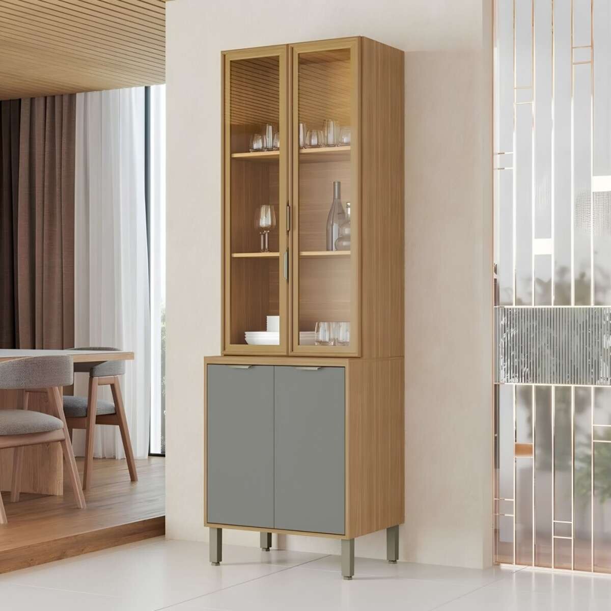 Armario Cocina Cristalero Color - Gris 
