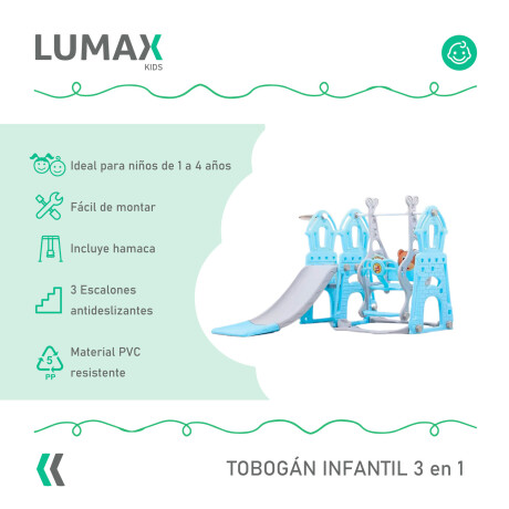 Set Infantil Tobogán 3 En 1 con Hamaca y Aro de Basket Azul/Gris