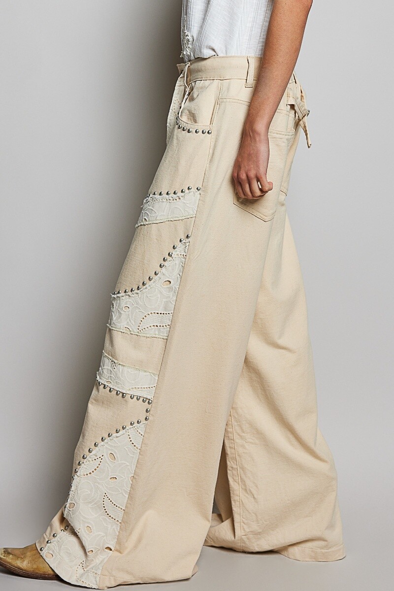 PANTALON CON ENCAJE Natural