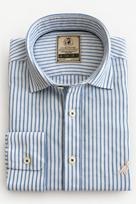 Camisa Lino Short Collar Rayas Azul Costa
