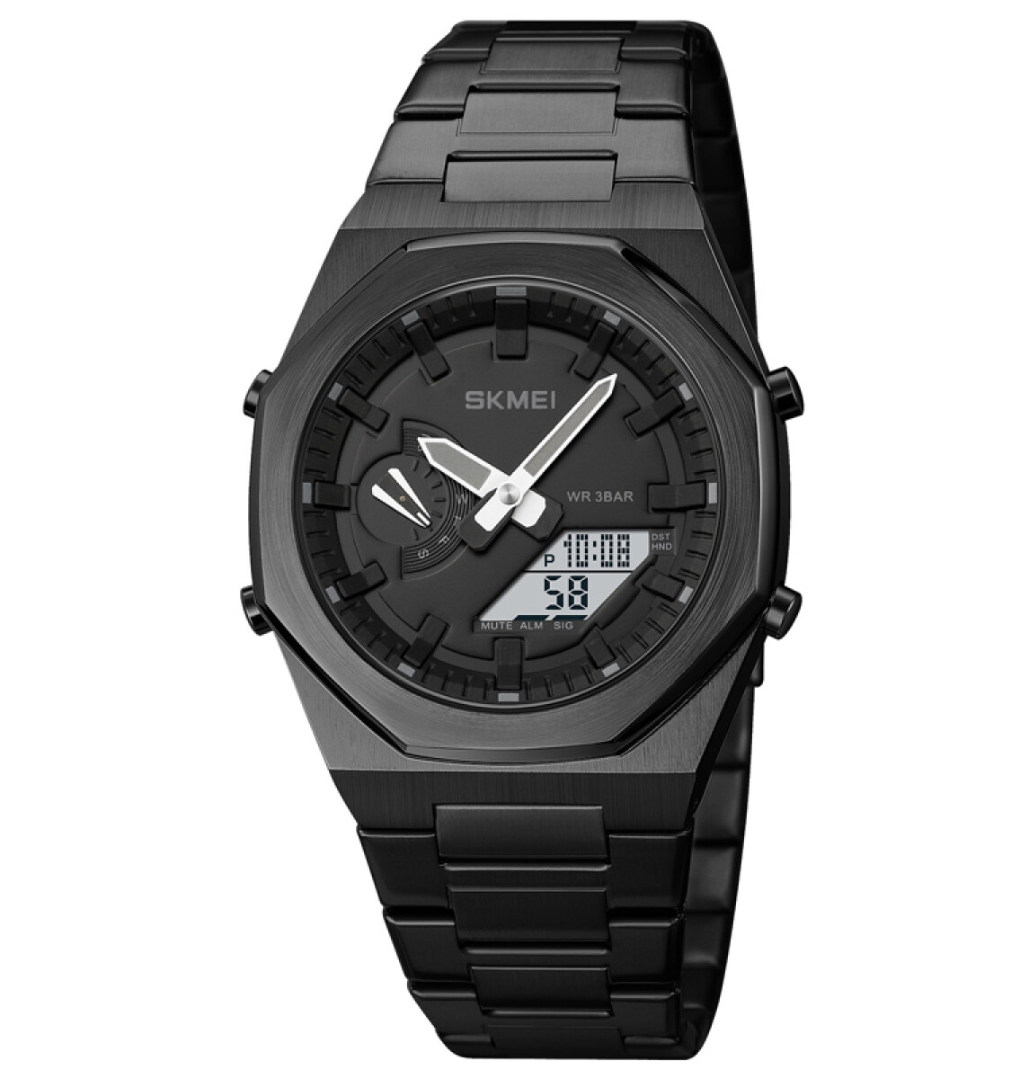 Reloj Skmei 1816bkbkwt Híbrido Hombre Negro Con Pantalla Blanca 