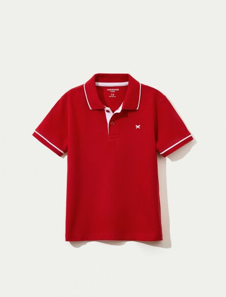 CAMISETA INFANTIL CON CUELLO Y BORDADO ROJO