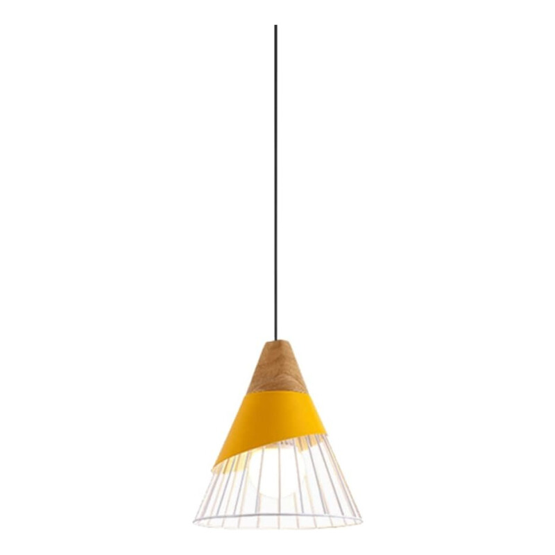 Lampara Nordica Conica Metal Y Madera Columbus Amarillo