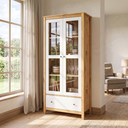Cristalero 2 Puertas 1 Cajón Material Natural - Mari Blanco