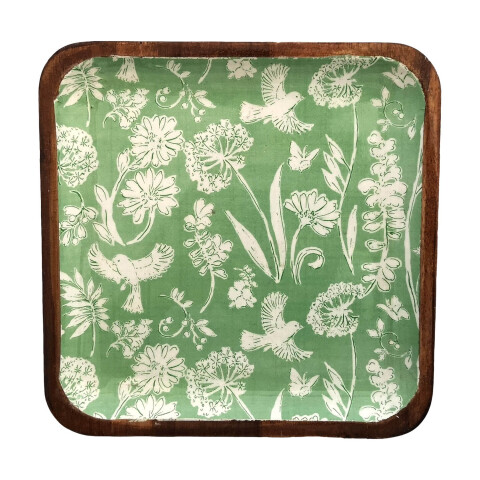 Plato de Madera de 16,5 x 16,5 cm Pajaros Verde
