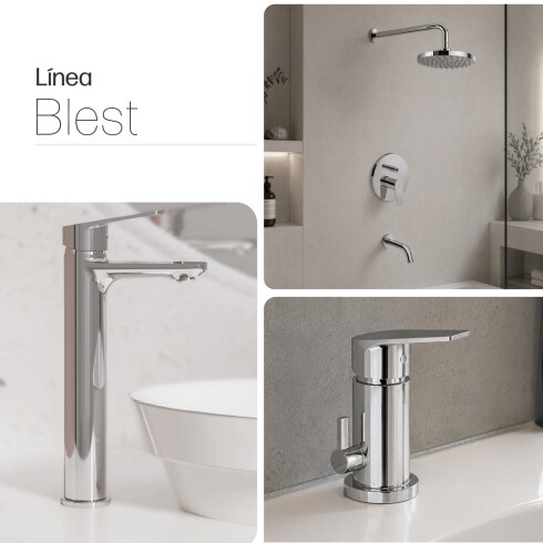 JUEGO DE GRIFERIA MONOCOMANDO BRILLO LINEA BLEST BAÑO CROMO