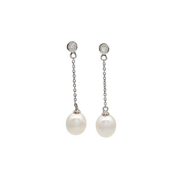 Caravanas Colgante Perlas españolas-Plata 925-Con Perla y Zirconia-CA3220 Conperla
