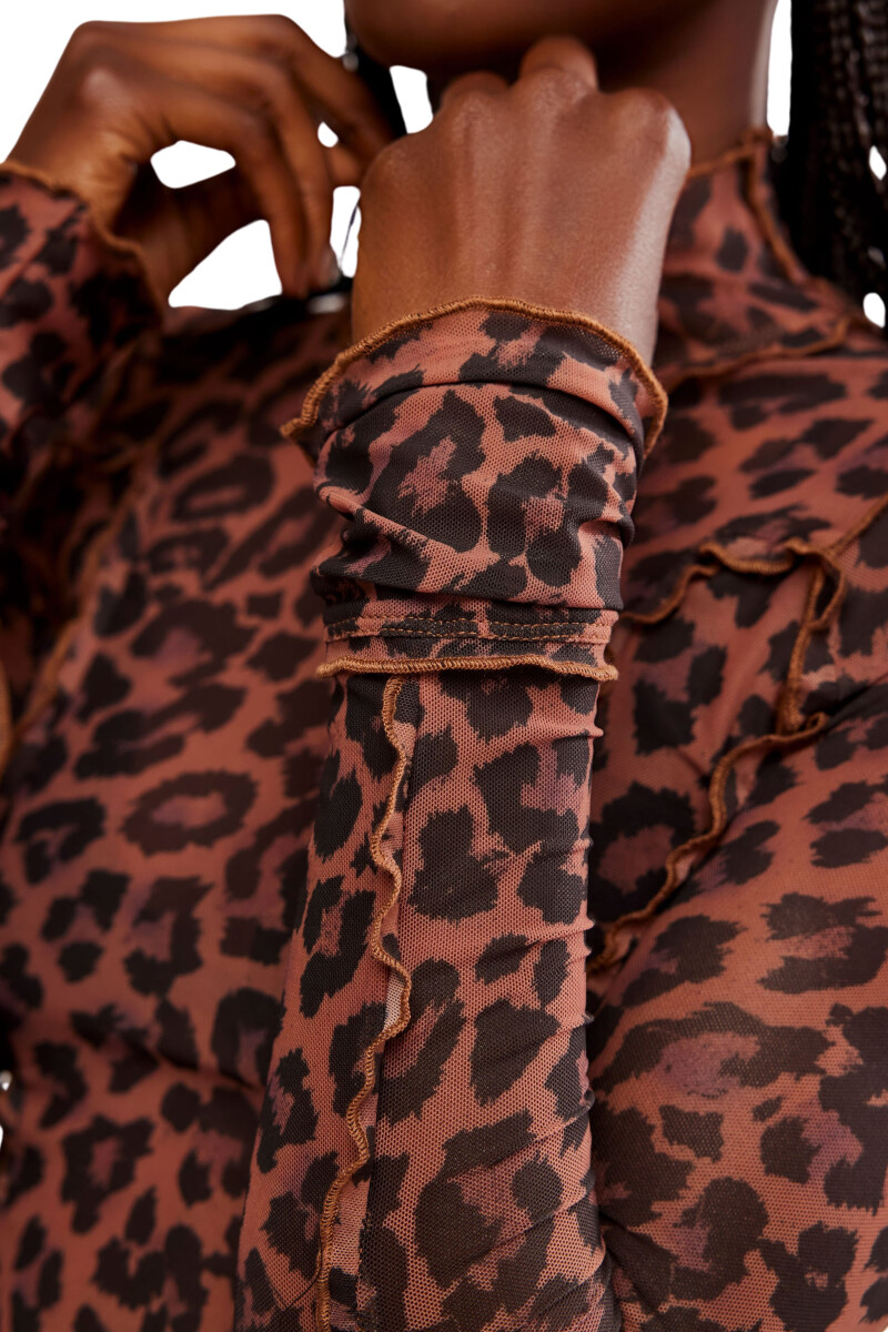 CHARLIE PRINTED MESH TOP Marron