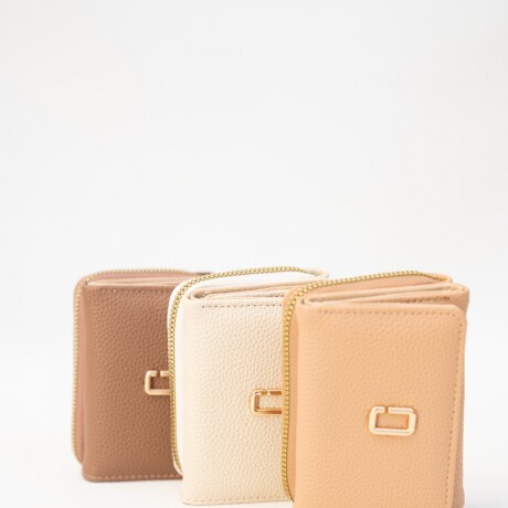 Billetera corta con broche Beige