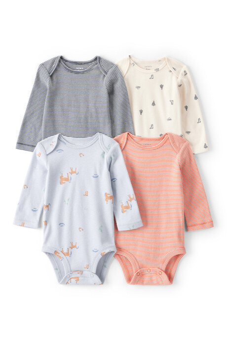 Pack cuatro bodies de algodón, diseño vaqueros Sin color