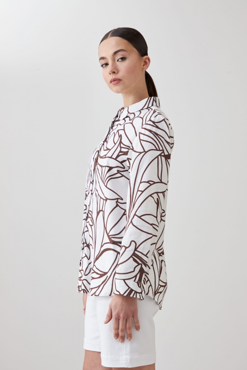 Camisa de lino con estampa abstracta chocolate