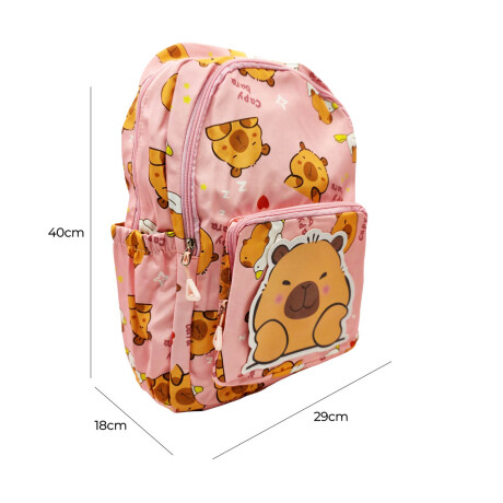 Mochila Infantil Niño Capibara Carpincho Escolar 40cm Rosada