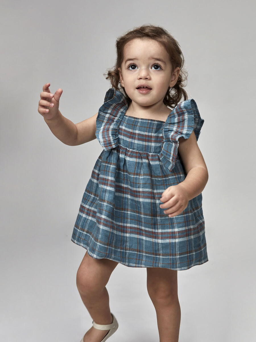 Vestido De Cuadros Con Volantes Azul