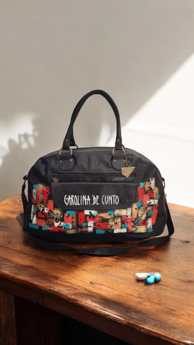 Bolso De Viaje Negro Con Arte Multicolor. 