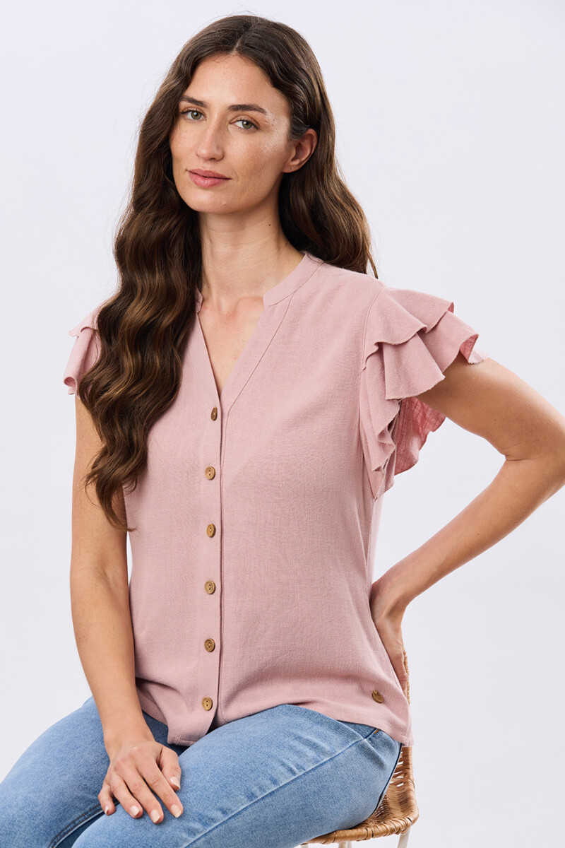 CAMISA DE LINO CON VOLADOS - Rosa 