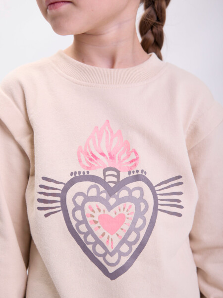 Buzo deportivo estampa Corazón Beige