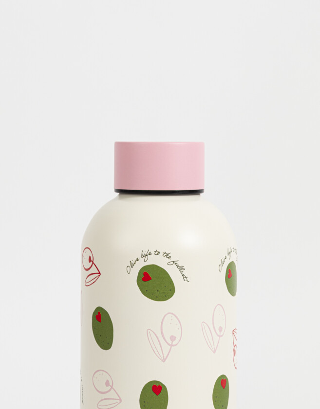 Artículos cocina Botella Metálica Estampada - Blanco Crema