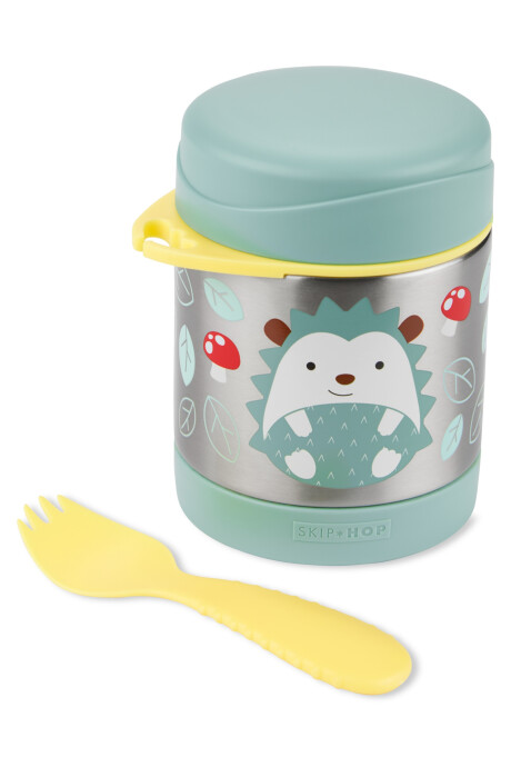 Tupper de acero inoxidable con cubierto, diseño erizo Tupper de acero inoxidable con cubierto, diseño erizo