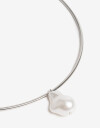 Collares Cortos Perlas Collar Corto Rígido Dije Perla - Plateado Rodio