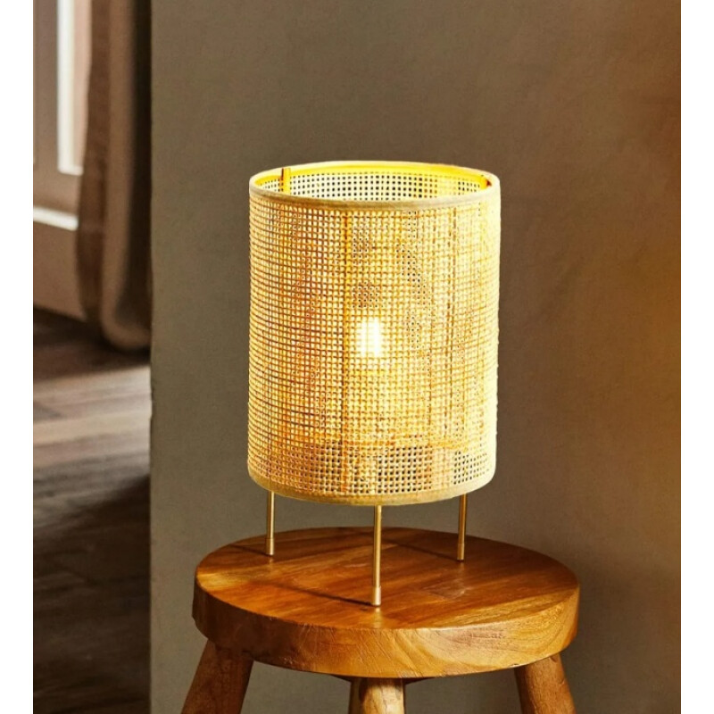 Lámpara Portátil De Escritorio Rattan Praga Beige