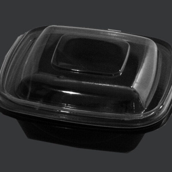 BANDEJA PET CON TAPA 15X15X6 CM. 750 CC. NEGRA. NEGRO